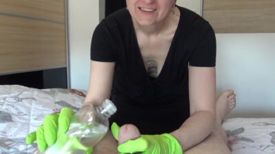 Green Gloves Covered In Cum